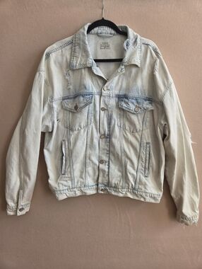 SEEK REFUGE Distressed Painted Denim Jean Jacket Size M